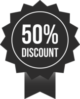 Fifty percent offer badge. Super Sale discount coupon. Black sales badge. Discount sticker design. Big sale coupon illustration. png