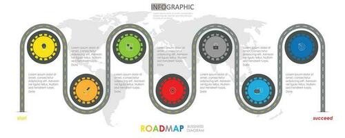 mapa vial negocio proyecto cronograma diagrama infografía mapa vial modelo para negocio. 7 7 semana 7 7 paso moderno cronograma diagrama calendario con presentación vector infografía.