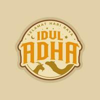 Eid Al Adha logo with goat and camel. selamat hari raya Idul Adha translates to Eid al Adha mubarak vector