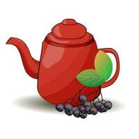 Red teapot in cartoon style with currant berries vector