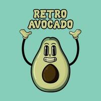 sonriente aguacate ilustración en retro dibujos animados estilo vector