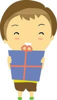 Cartoon characer of a funny boy holding a gift box. vector