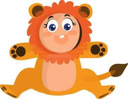 Cute little baby in lion's costume. vector