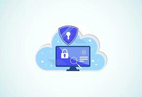 Cloud computing security design concept. Online security and data protection. Vector illustration