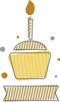 Flat illustration of cupcake with candle. vector