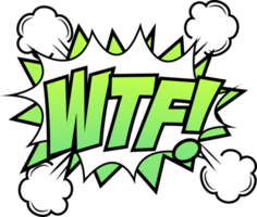 WTF, comic burst with white and green colors. Text bubbles for cartoon speeches. Angry speech comic blast with clouds and smash effects. png