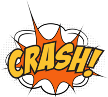 Crash, comic explosion with yellow and orange colors. Comic burst with colorful clouds and crash effects. Comic burst bubbles. png