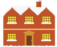 Christmas house set with snow. Wintertime townhomes with dense snow and vintage colors. Cute Christmas-decorated houses. png