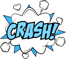 Crash, comic explosion with blue and white colors. Blast text comic bubble with smash effect and clouds. Text bubbles for cartoons. png