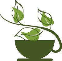 Tea cup with leaves in green color. vector