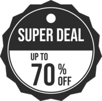 Super deal and seventy percent discount offer with black color. Big sale special offer and super sale badge. png