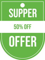 Super offer and fifty percent discount tag with green color. Big sale special offer and super sale badge. png