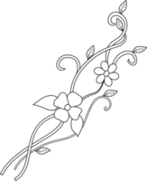 Doodle line art vintage flowers. Hand Drawn floral ornament. Flower outline pattern. Black and white doodle flowers. png