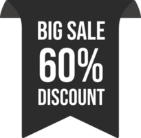 Big sale and sixty percent discount label with black color. Discount tag illustration. Super deal and special offers tags. png