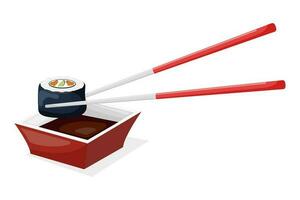 Vector flat cartoon illustration of sushi and sauce bowl.