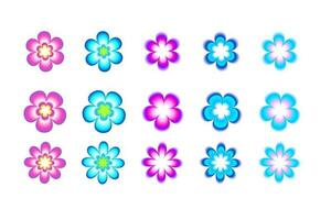 A set of flowers with a Y2K blurred gradient. Vector illustration in 90s - 2000s style.