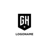 GH monogram initial logo with geometric shield and star icon design style vector