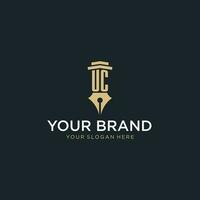 UC monogram initial logo with fountain pen and pillar style vector