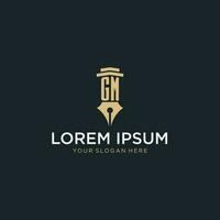 GM monogram initial logo with fountain pen and pillar style vector