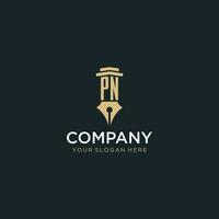 PN monogram initial logo with fountain pen and pillar style vector