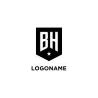 BH monogram initial logo with geometric shield and star icon design style vector