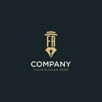 FA monogram initial logo with fountain pen and pillar style vector