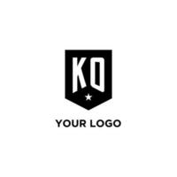 KO monogram initial logo with geometric shield and star icon design style vector