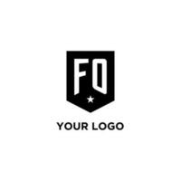 FO monogram initial logo with geometric shield and star icon design style vector