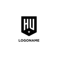 HU monogram initial logo with geometric shield and star icon design style vector