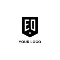 EO monogram initial logo with geometric shield and star icon design style vector
