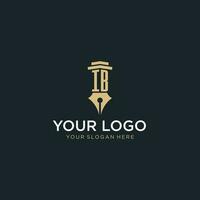 IB monogram initial logo with fountain pen and pillar style vector