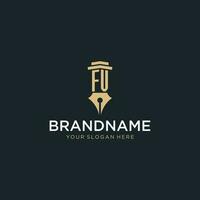 FV monogram initial logo with fountain pen and pillar style vector