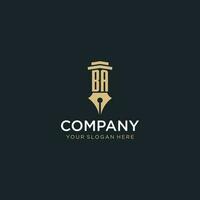 BA monogram initial logo with fountain pen and pillar style vector