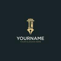 IW monogram initial logo with fountain pen and pillar style vector