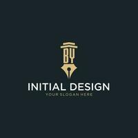 BY monogram initial logo with fountain pen and pillar style vector