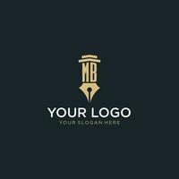 MB monogram initial logo with fountain pen and pillar style vector