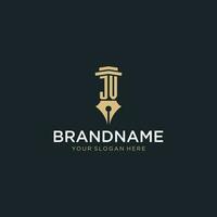 JV monogram initial logo with fountain pen and pillar style vector