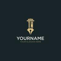 TW monogram initial logo with fountain pen and pillar style vector