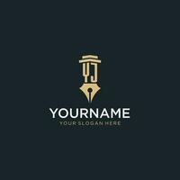 YJ monogram initial logo with fountain pen and pillar style vector