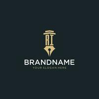 RI monogram initial logo with fountain pen and pillar style vector