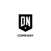 DN monogram initial logo with geometric shield and star icon design style vector