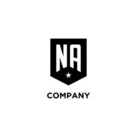 NA monogram initial logo with geometric shield and star icon design style vector