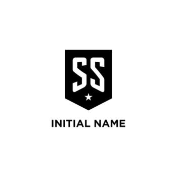 ss monograma inicial logo con geométrico proteger y estrella icono diseño estilo vector