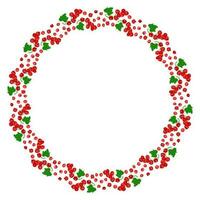 Round frame of red currant berries with green leaves. The concept of healthy eating. Ripe berries. Fruit picking. Vector illustration in a flat style.