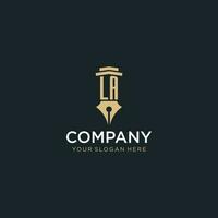 LA monogram initial logo with fountain pen and pillar style vector