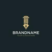 AV monogram initial logo with fountain pen and pillar style vector