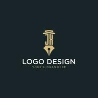 JX monogram initial logo with fountain pen and pillar style vector
