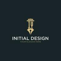 IY monogram initial logo with fountain pen and pillar style vector