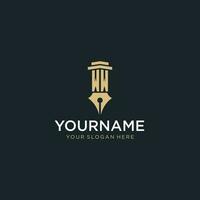 WW monogram initial logo with fountain pen and pillar style vector