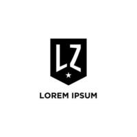 LZ monogram initial logo with geometric shield and star icon design style vector